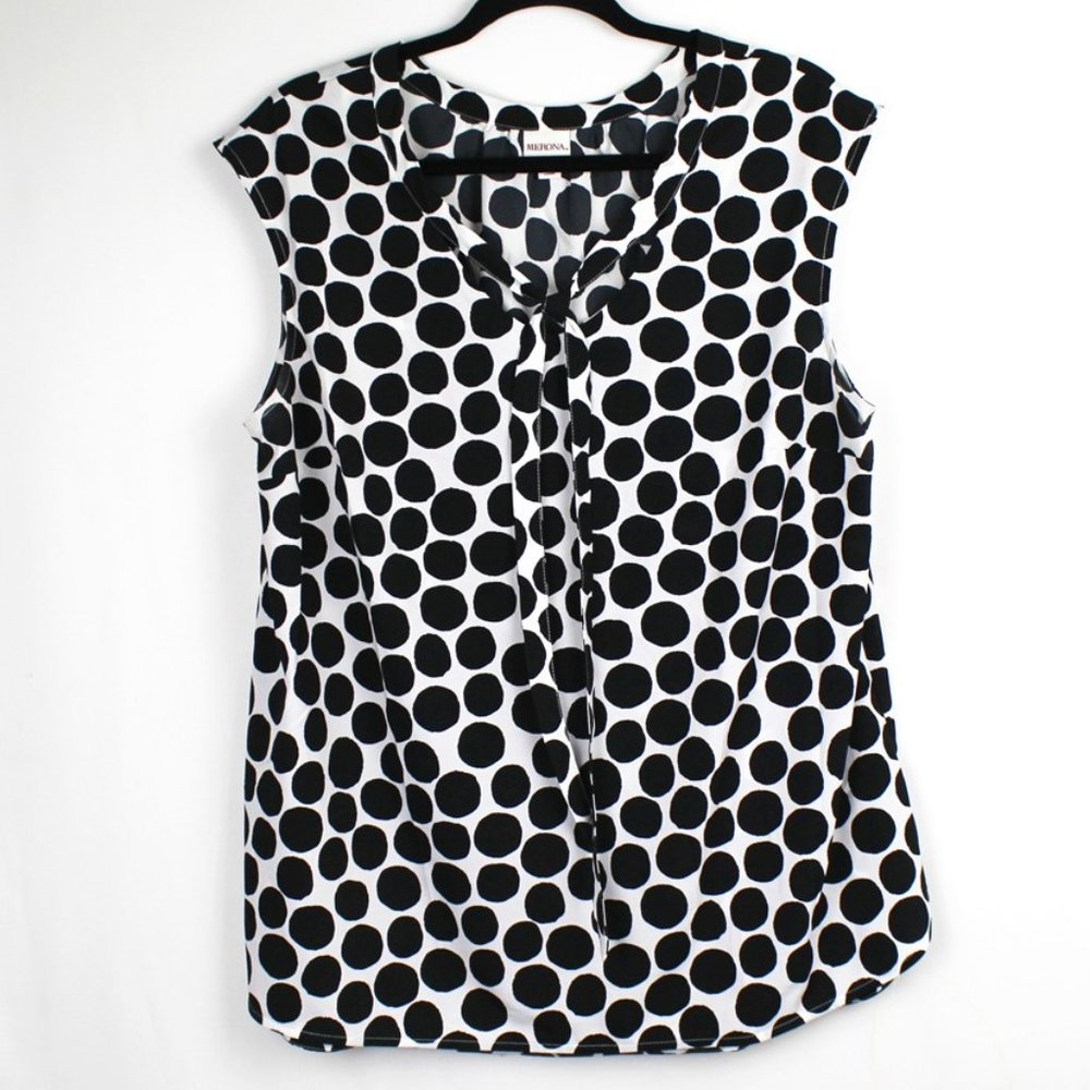 Black and White Polka Dot Dressy Tank with Tie